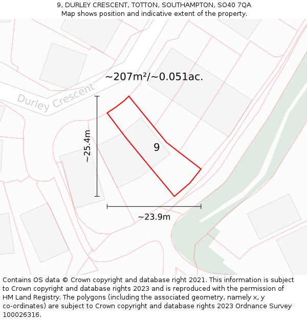 9, DURLEY CRESCENT, TOTTON, SOUTHAMPTON, SO40 7QA: Plot and title map