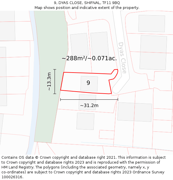 9, DYAS CLOSE, SHIFNAL, TF11 9BQ: Plot and title map