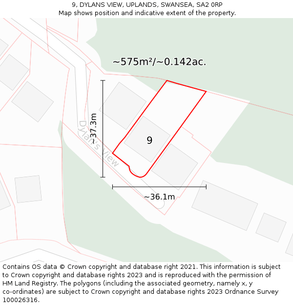 9, DYLANS VIEW, UPLANDS, SWANSEA, SA2 0RP: Plot and title map