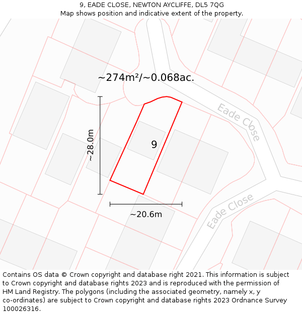 9, EADE CLOSE, NEWTON AYCLIFFE, DL5 7QG: Plot and title map