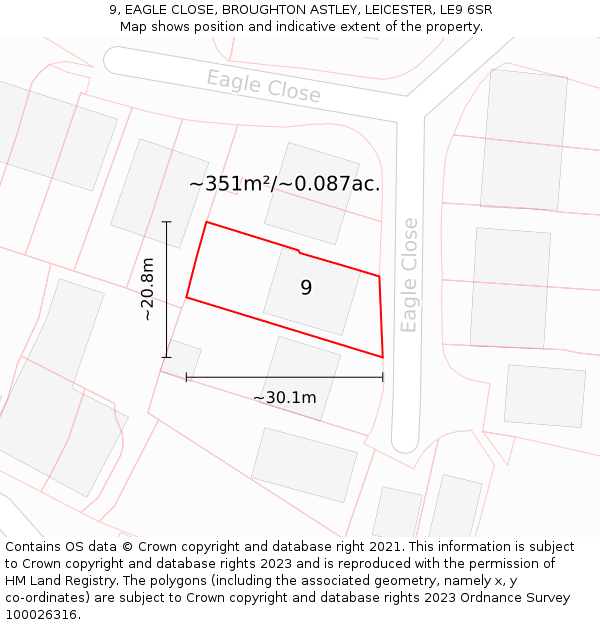9, EAGLE CLOSE, BROUGHTON ASTLEY, LEICESTER, LE9 6SR: Plot and title map
