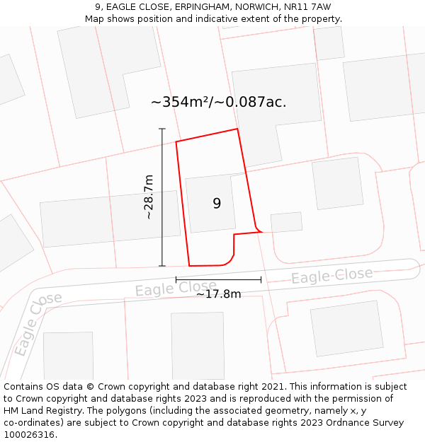 9, EAGLE CLOSE, ERPINGHAM, NORWICH, NR11 7AW: Plot and title map