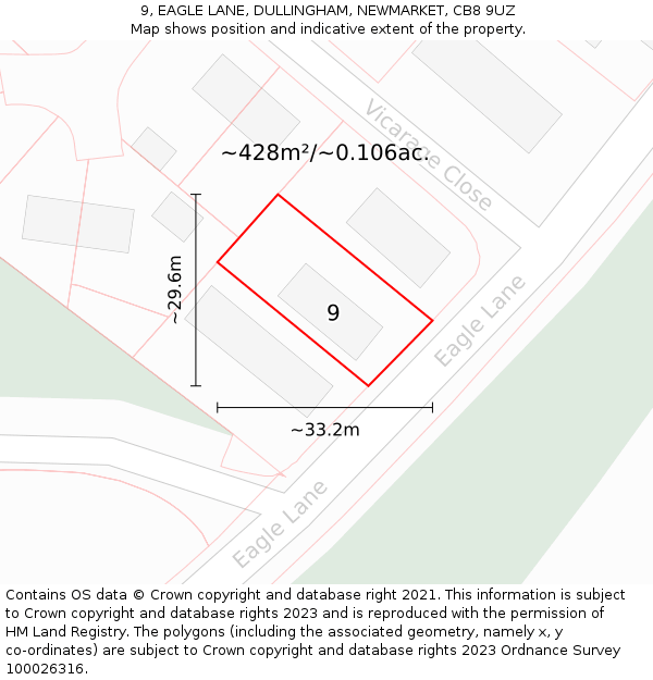 9, EAGLE LANE, DULLINGHAM, NEWMARKET, CB8 9UZ: Plot and title map