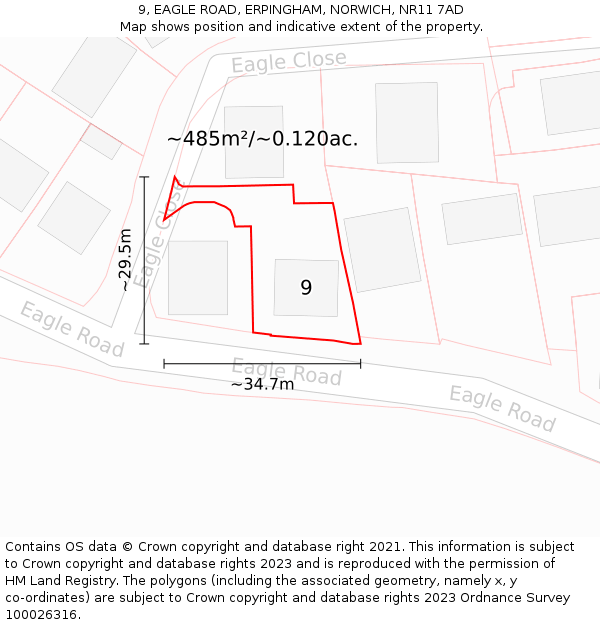 9, EAGLE ROAD, ERPINGHAM, NORWICH, NR11 7AD: Plot and title map