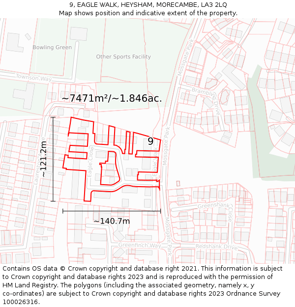 9, EAGLE WALK, HEYSHAM, MORECAMBE, LA3 2LQ: Plot and title map