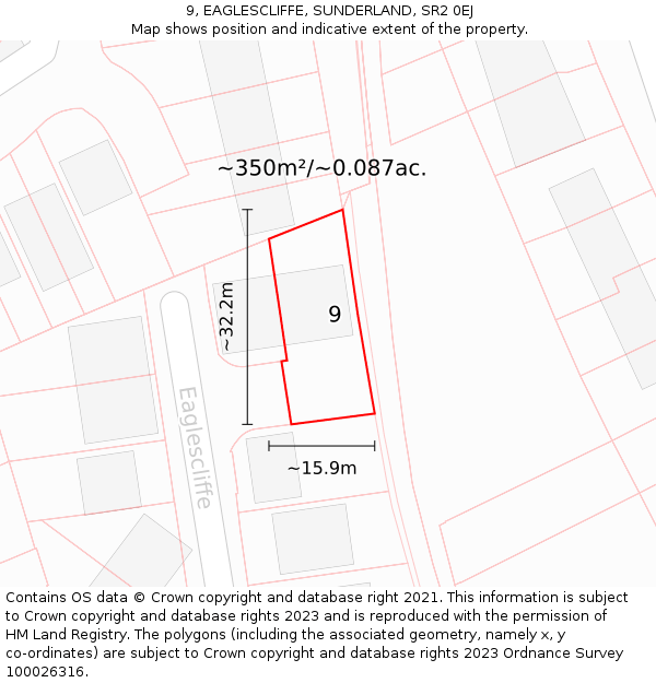 9, EAGLESCLIFFE, SUNDERLAND, SR2 0EJ: Plot and title map