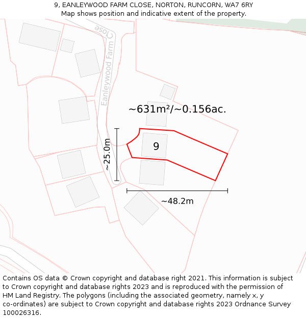 9, EANLEYWOOD FARM CLOSE, NORTON, RUNCORN, WA7 6RY: Plot and title map