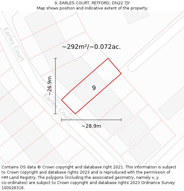 9, EARLES COURT, RETFORD, DN22 7JY: Plot and title map