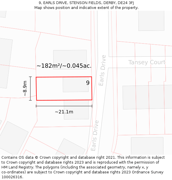 9, EARLS DRIVE, STENSON FIELDS, DERBY, DE24 3FJ: Plot and title map