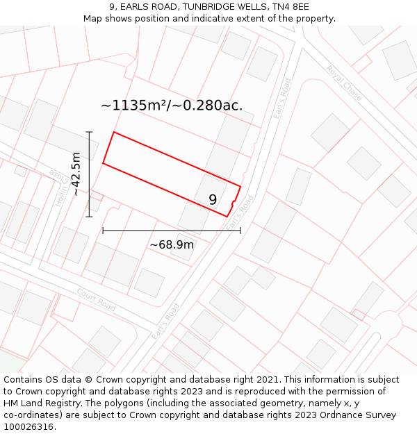 9, EARLS ROAD, TUNBRIDGE WELLS, TN4 8EE: Plot and title map