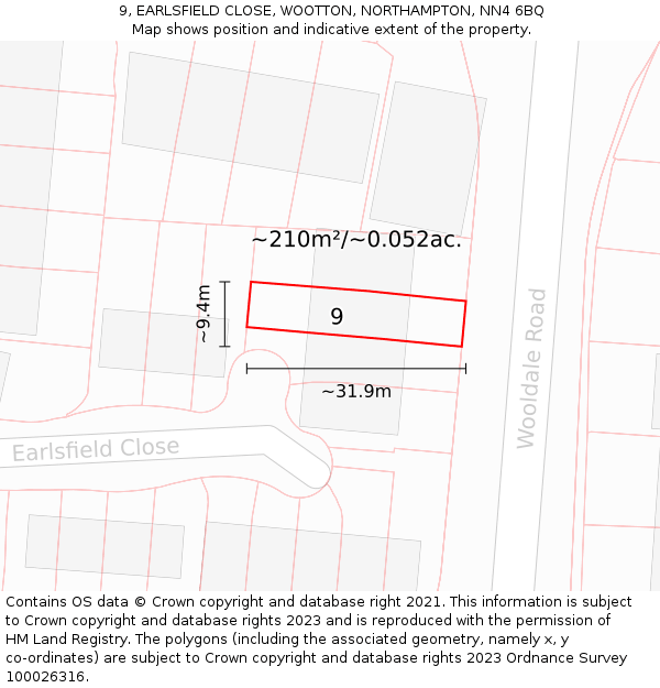 9, EARLSFIELD CLOSE, WOOTTON, NORTHAMPTON, NN4 6BQ: Plot and title map