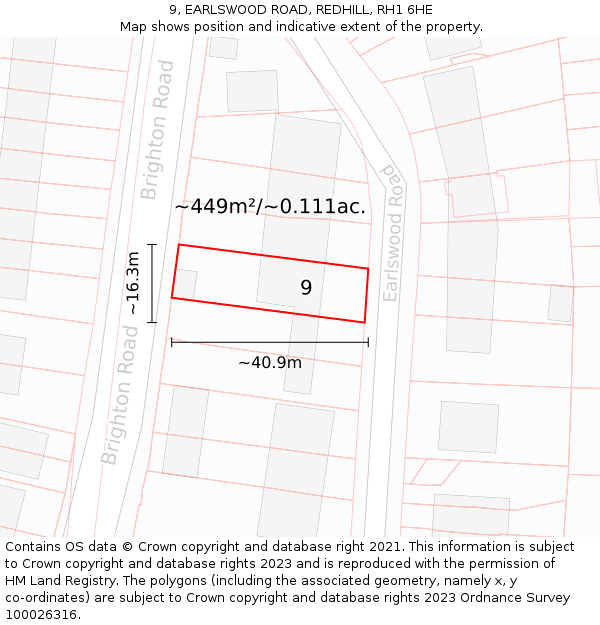 9, EARLSWOOD ROAD, REDHILL, RH1 6HE: Plot and title map