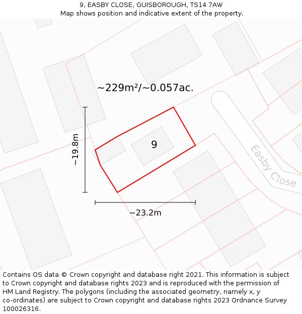 9, EASBY CLOSE, GUISBOROUGH, TS14 7AW: Plot and title map