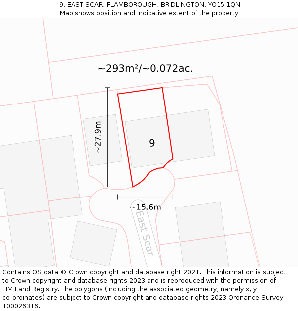 9, EAST SCAR, FLAMBOROUGH, BRIDLINGTON, YO15 1QN: Plot and title map