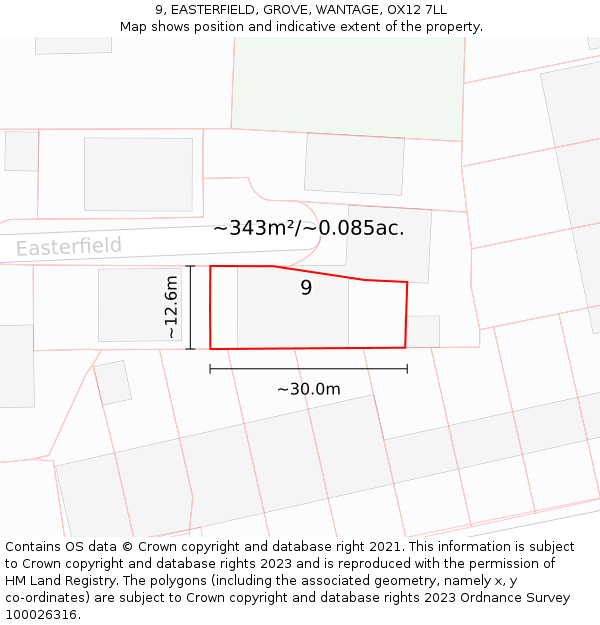 9, EASTERFIELD, GROVE, WANTAGE, OX12 7LL: Plot and title map