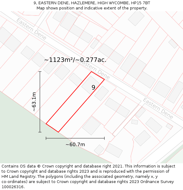9, EASTERN DENE, HAZLEMERE, HIGH WYCOMBE, HP15 7BT: Plot and title map
