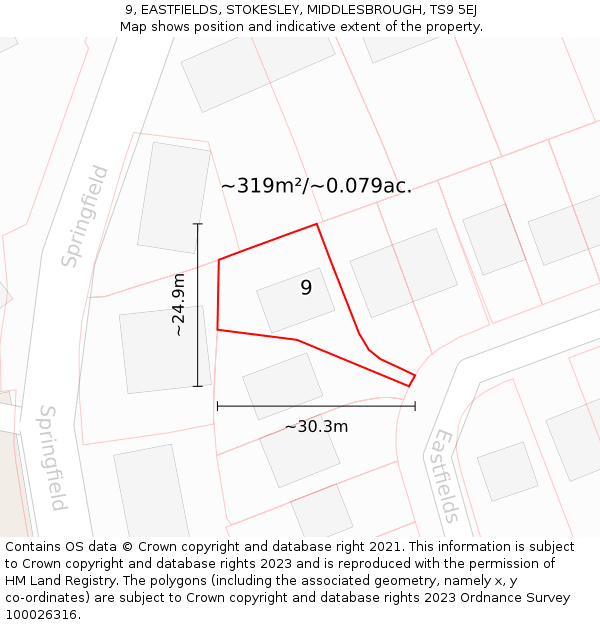 9, EASTFIELDS, STOKESLEY, MIDDLESBROUGH, TS9 5EJ: Plot and title map