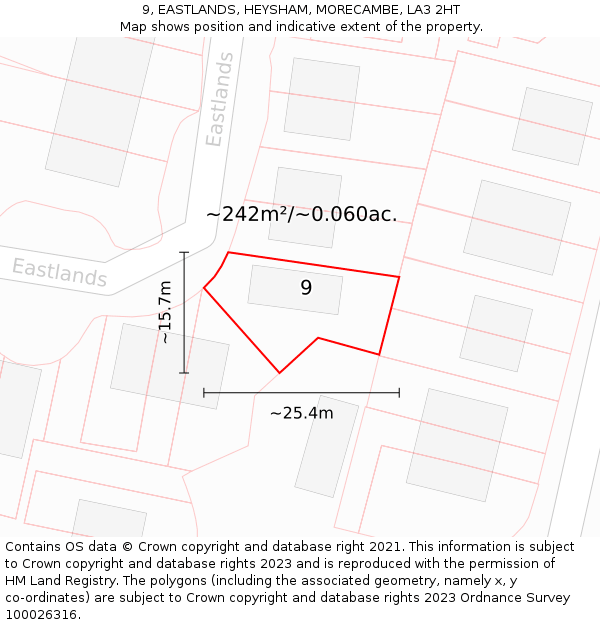 9, EASTLANDS, HEYSHAM, MORECAMBE, LA3 2HT: Plot and title map