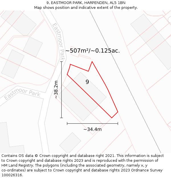9, EASTMOOR PARK, HARPENDEN, AL5 1BN: Plot and title map