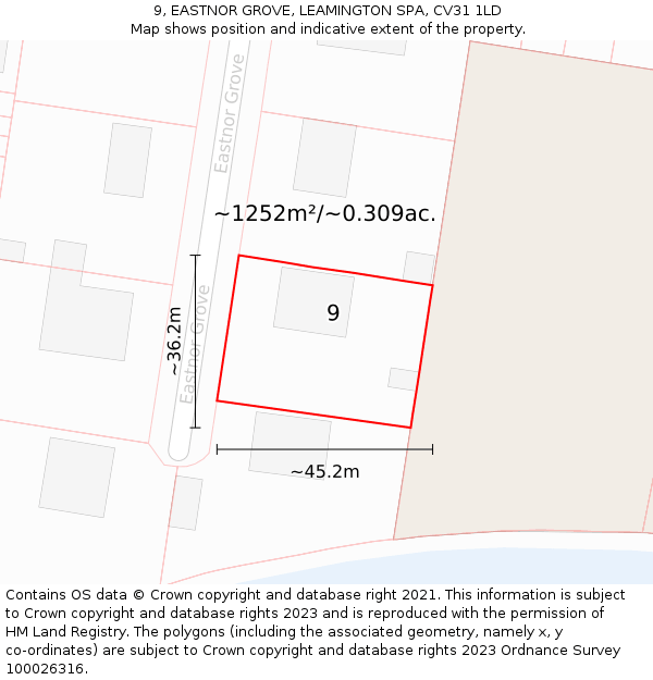 9, EASTNOR GROVE, LEAMINGTON SPA, CV31 1LD: Plot and title map