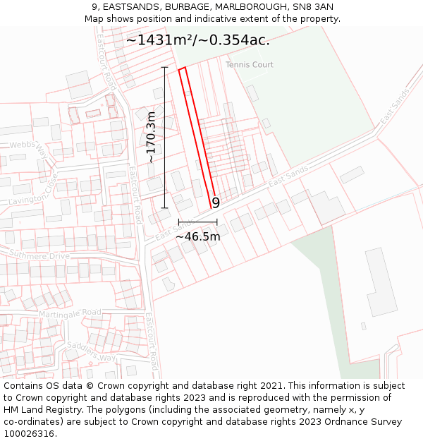 9, EASTSANDS, BURBAGE, MARLBOROUGH, SN8 3AN: Plot and title map
