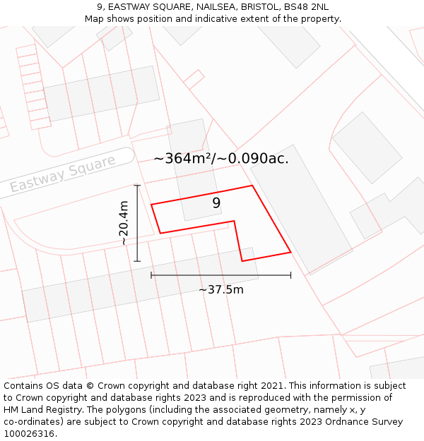 9, EASTWAY SQUARE, NAILSEA, BRISTOL, BS48 2NL: Plot and title map