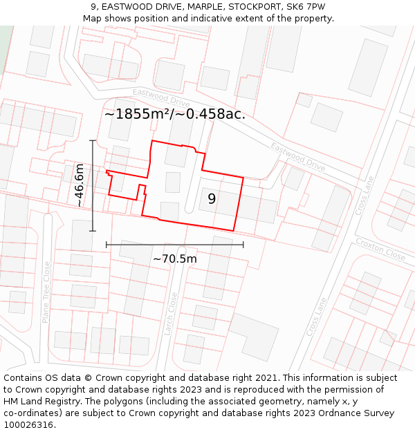 9, EASTWOOD DRIVE, MARPLE, STOCKPORT, SK6 7PW: Plot and title map