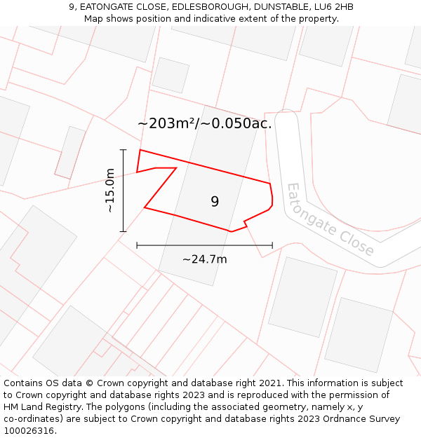 9, EATONGATE CLOSE, EDLESBOROUGH, DUNSTABLE, LU6 2HB: Plot and title map
