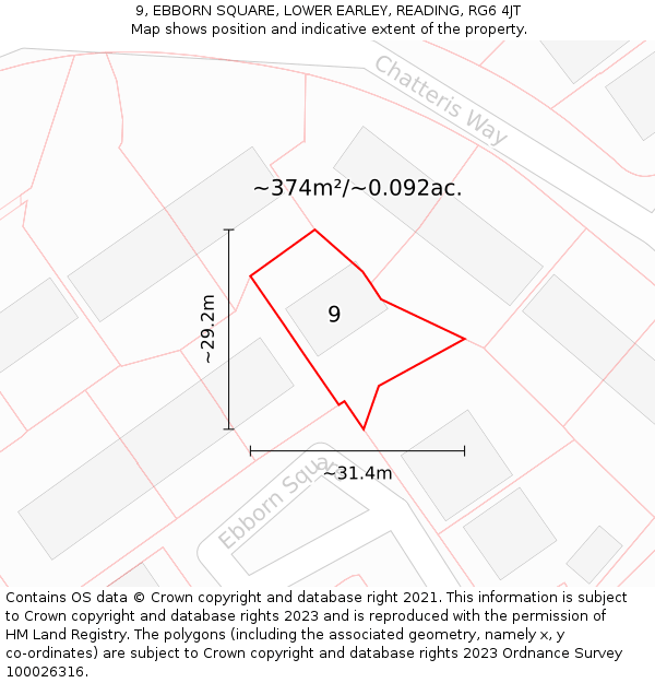 9, EBBORN SQUARE, LOWER EARLEY, READING, RG6 4JT: Plot and title map