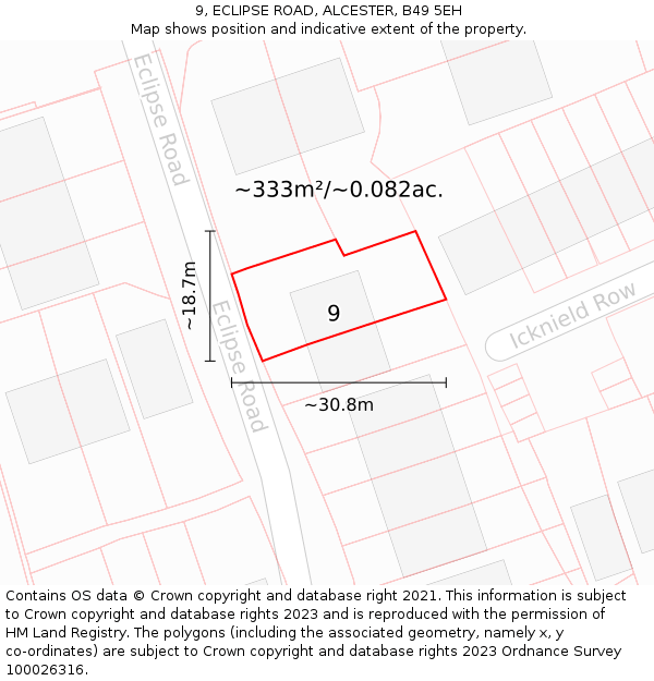 9, ECLIPSE ROAD, ALCESTER, B49 5EH: Plot and title map