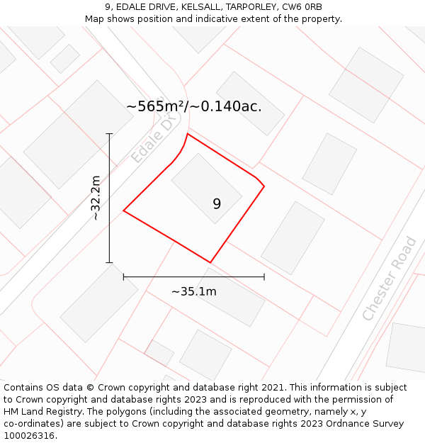 9, EDALE DRIVE, KELSALL, TARPORLEY, CW6 0RB: Plot and title map