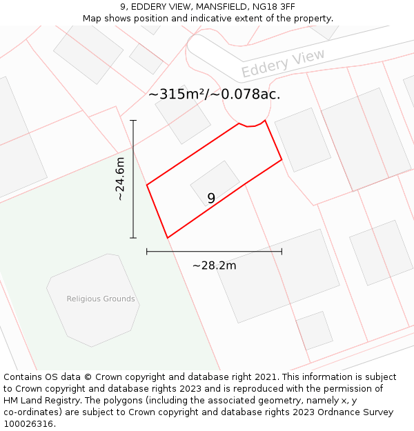 9, EDDERY VIEW, MANSFIELD, NG18 3FF: Plot and title map