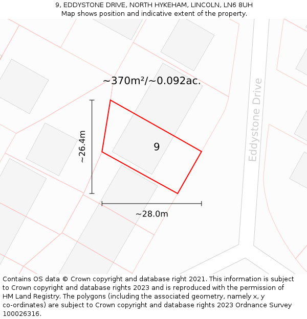 9, EDDYSTONE DRIVE, NORTH HYKEHAM, LINCOLN, LN6 8UH: Plot and title map