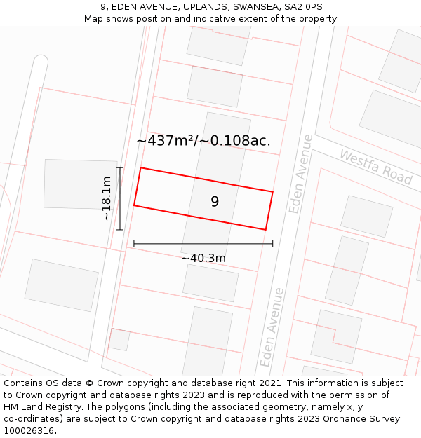 9, EDEN AVENUE, UPLANDS, SWANSEA, SA2 0PS: Plot and title map