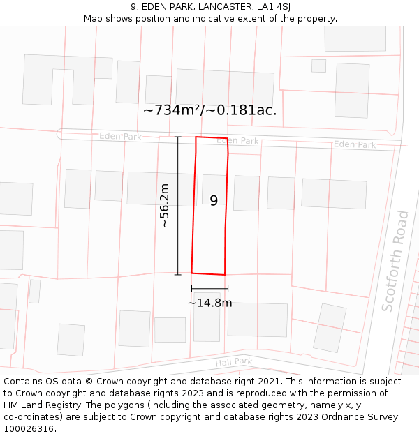 9, EDEN PARK, LANCASTER, LA1 4SJ: Plot and title map