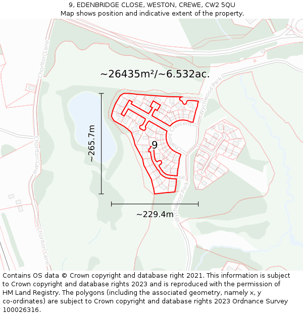 9, EDENBRIDGE CLOSE, WESTON, CREWE, CW2 5QU: Plot and title map