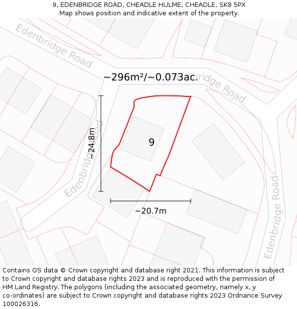 9, EDENBRIDGE ROAD, CHEADLE HULME, CHEADLE, SK8 5PX: Plot and title map