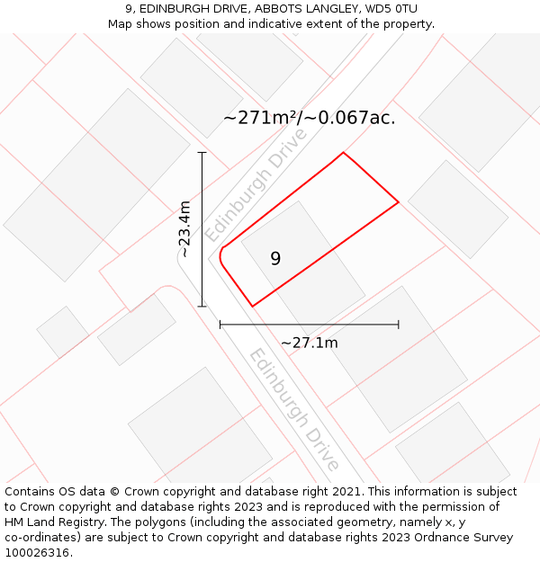 9, EDINBURGH DRIVE, ABBOTS LANGLEY, WD5 0TU: Plot and title map