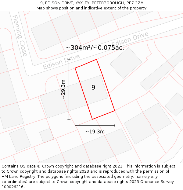 9, EDISON DRIVE, YAXLEY, PETERBOROUGH, PE7 3ZA: Plot and title map