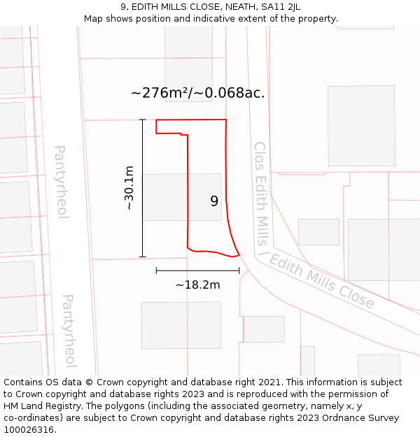 9, EDITH MILLS CLOSE, NEATH, SA11 2JL: Plot and title map