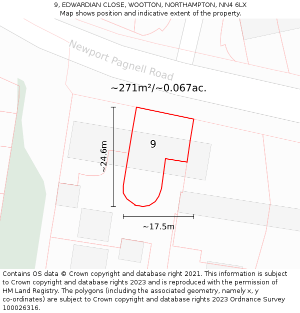 9, EDWARDIAN CLOSE, WOOTTON, NORTHAMPTON, NN4 6LX: Plot and title map