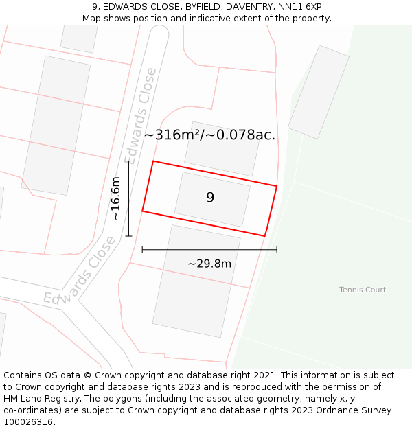 9, EDWARDS CLOSE, BYFIELD, DAVENTRY, NN11 6XP: Plot and title map