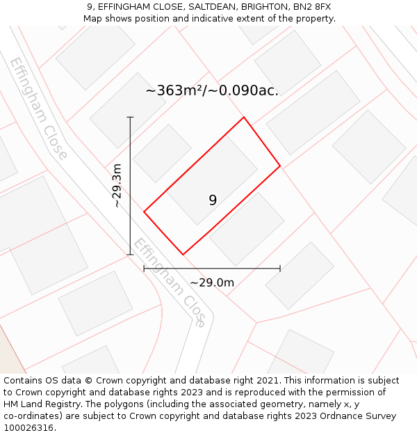 9, EFFINGHAM CLOSE, SALTDEAN, BRIGHTON, BN2 8FX: Plot and title map