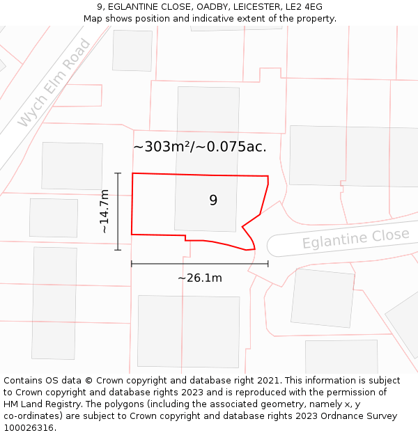 9, EGLANTINE CLOSE, OADBY, LEICESTER, LE2 4EG: Plot and title map