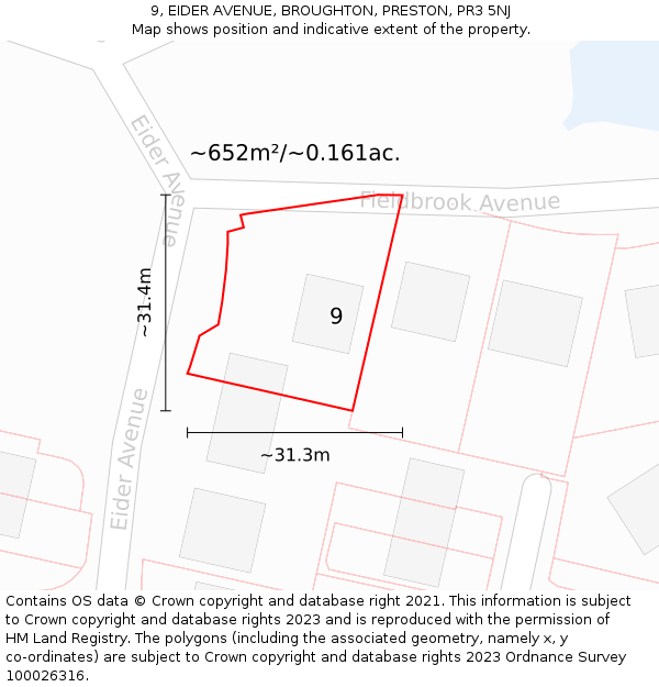 9, EIDER AVENUE, BROUGHTON, PRESTON, PR3 5NJ: Plot and title map