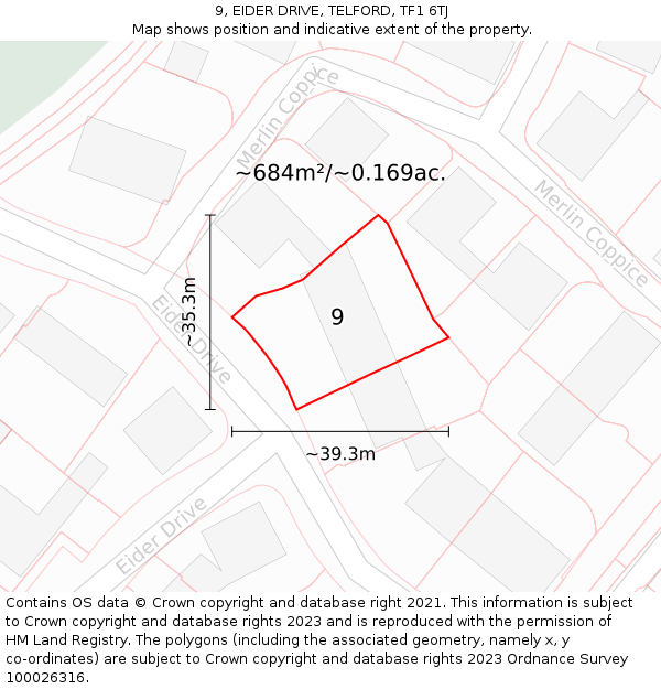 9, EIDER DRIVE, TELFORD, TF1 6TJ: Plot and title map