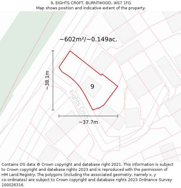 9, EIGHTS CROFT, BURNTWOOD, WS7 1FG: Plot and title map