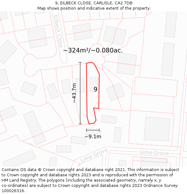 9, EILBECK CLOSE, CARLISLE, CA2 7DB: Plot and title map