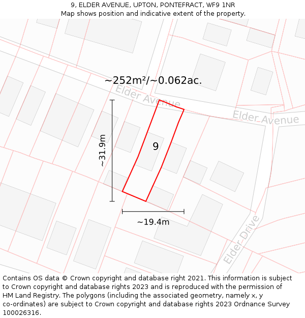 9, ELDER AVENUE, UPTON, PONTEFRACT, WF9 1NR: Plot and title map