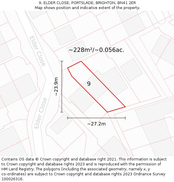 9, ELDER CLOSE, PORTSLADE, BRIGHTON, BN41 2ER: Plot and title map